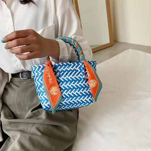 'Sonnet' Woven Ribbon Handbag - Celes Fashion